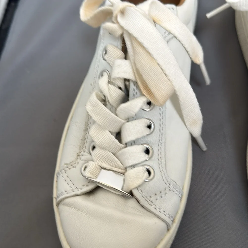 Ugg White Leather Sneakers with‎ Tan Accents women’s size 6
